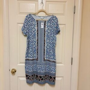 J. Jill Blue and Black Patterned Mini Dress
